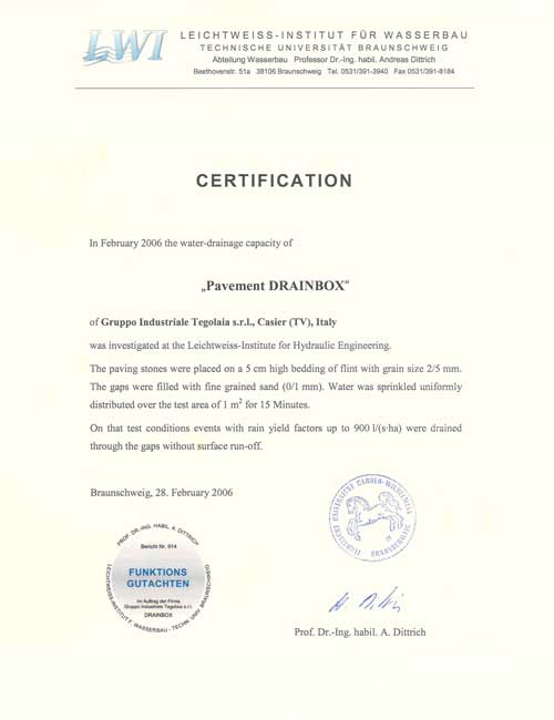 Drainbox drainage certification Gruppo Industriale Tegolaia
