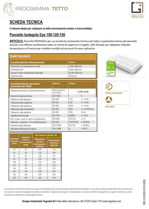 Pannello ISOTEGOLA-EPS-100-120-150 - scheda tecnica