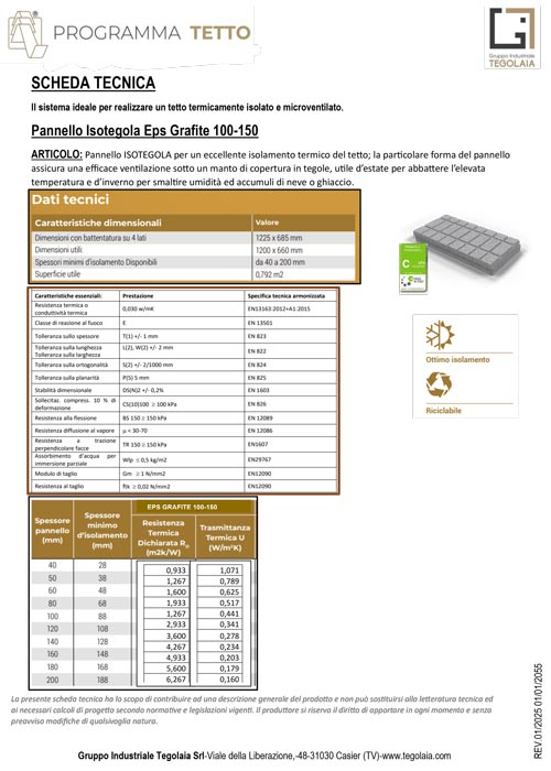 Pannello ISOTEGOLA-EPS-GRAF-100-150 - scheda tecnica