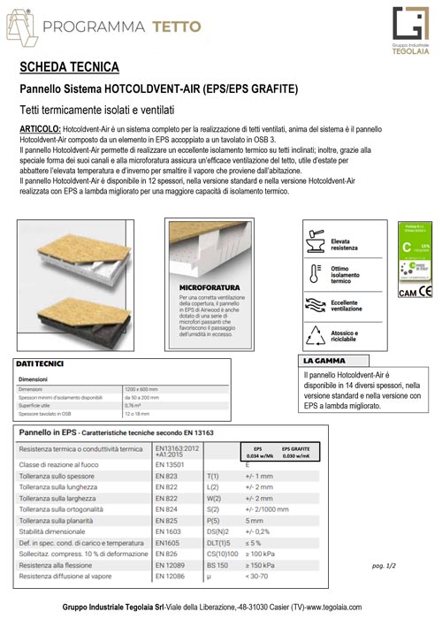 Pannello sistema HOTCOLDVENT-AIR - scheda tecnica