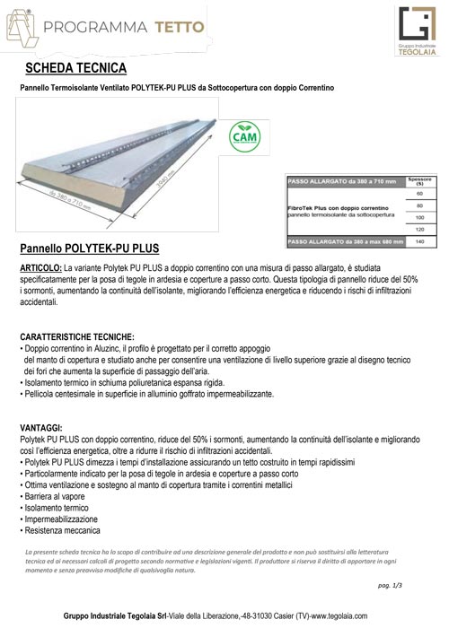 Pannello termoisolante ventilato POLYTEK-PU-PLUS - scheda tecnica
