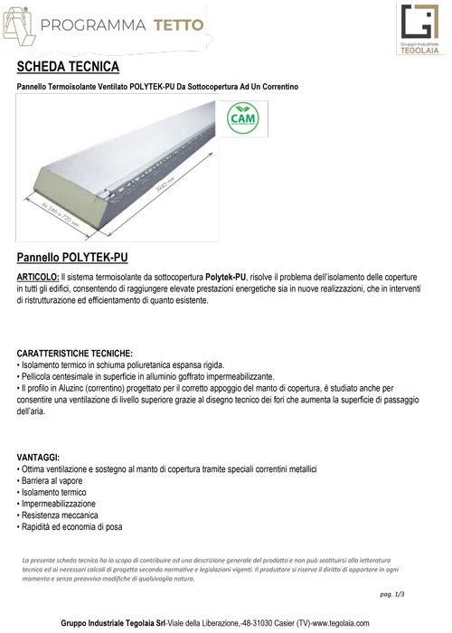 Pannello termoisolante ventilato POLYTEK-PU - scheda tecnica