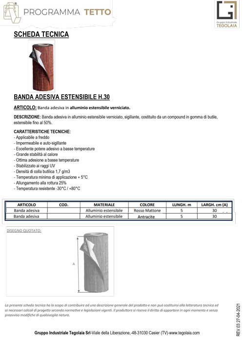 BANDA ADESIVA ESTENSIBILE H.30 - Programma Tetto
