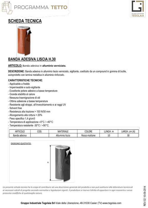 BANDA ADESIVA LISCIA H.30 - Programma Tetto