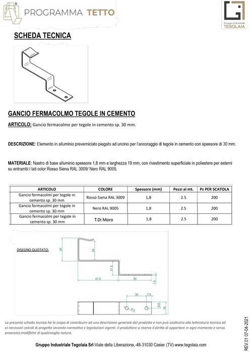 GANCIO FERMACOLMO TEGOLE IN CEMENTO - Programma Tetto