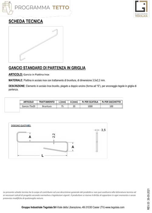 GANCIO STANDARD DI PARTENZA IN GRIGLIA - Programma Tetto