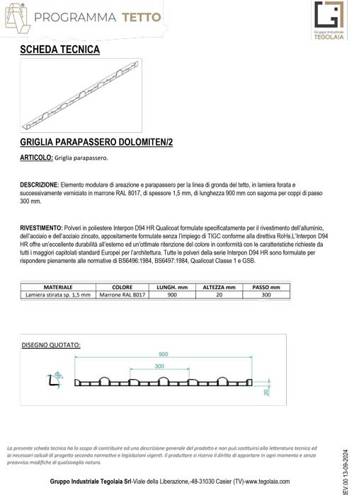 GRIGLIA PARAPASSERO DOLOMITEN/2 - Programma Tetto