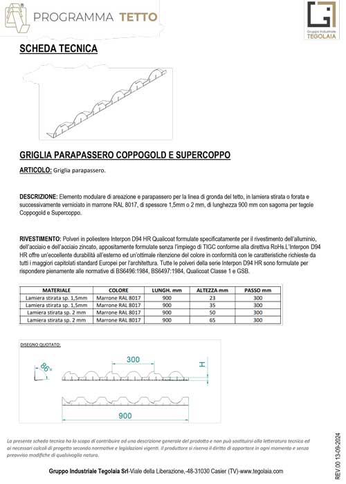 GRIGLIA PARAPASSERO COPPOGOLD E SUPERCOPPO - Programma Tetto