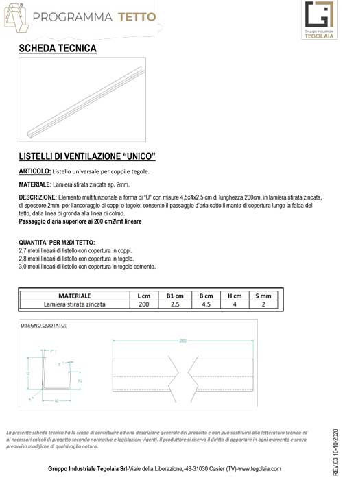 LISTELLI DI VENTILAZIONE “UNICO” - Programma Tetto