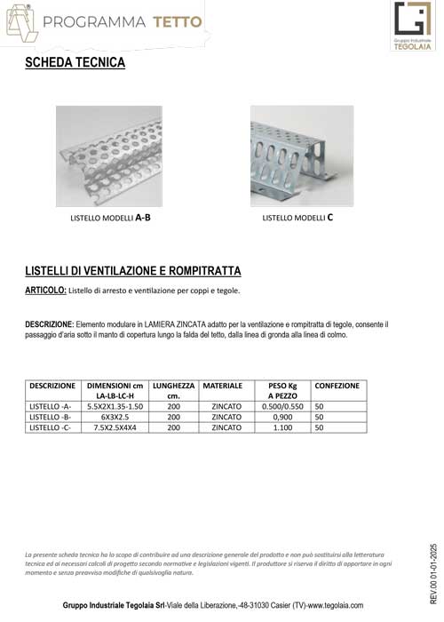 LISTELLI DI VENTILAZIONE E ROMPITRATTA - Programma Tetto