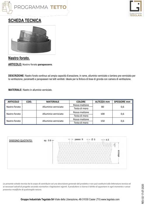 Nastro forato - Programma Tetto