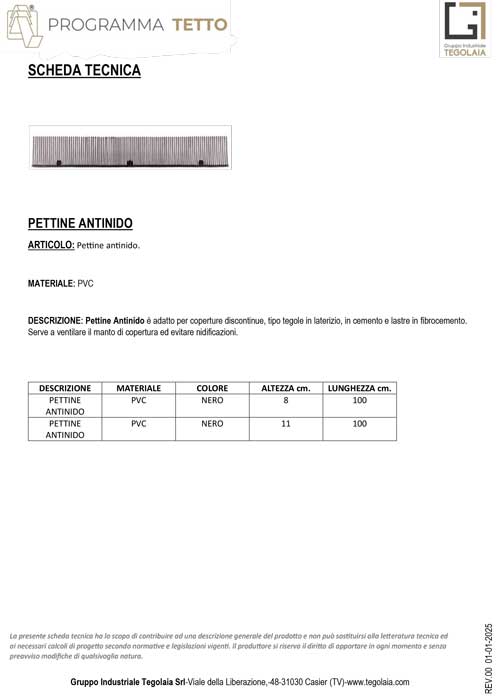 PETTINE ANTINIDO - Programma Tetto