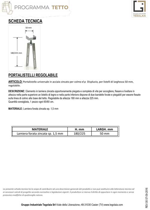 PORTALISTELLI REGOLABILE - Programma Tetto