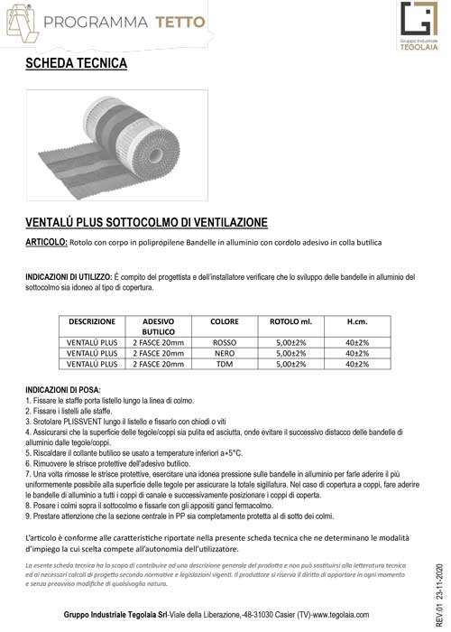 VENTALÚ PLUS SOTTOCOLMO DI VENTILAZIONE - Programma Tetto