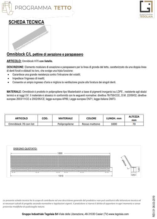 Omniblock C/L pettine di aerazione e parapassero - Programma Tetto