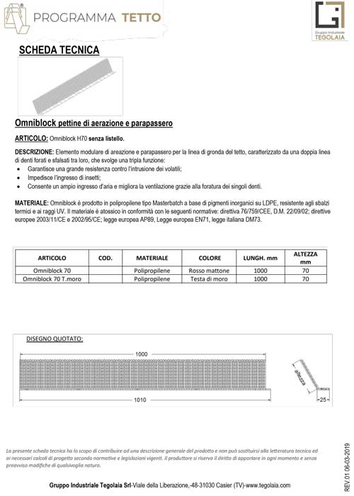 Omniblock pettine di aerazione e parapassero - Programma Tetto