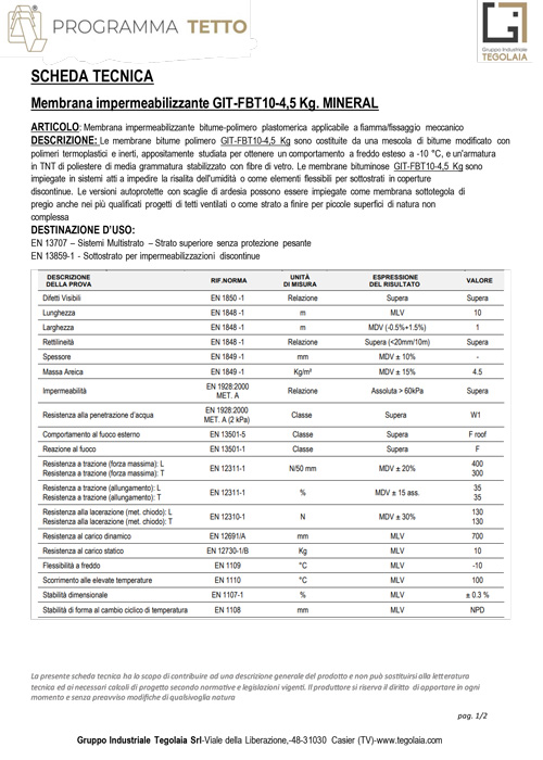 Membrana impermeabilizzante GIT-FBT10-4,5 Kg. MINERAL