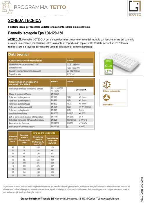 Pannello Isotegola Eps 100-120-150 - Programma Tetto