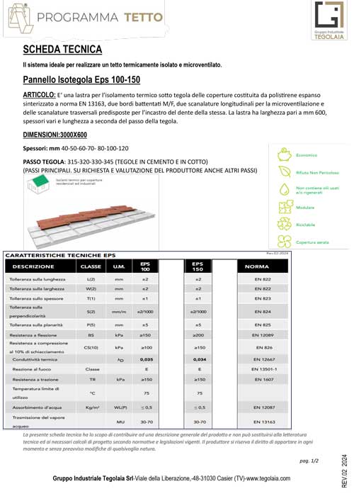 Pannello Isotegola Eps 100-150 - Programma Tetto