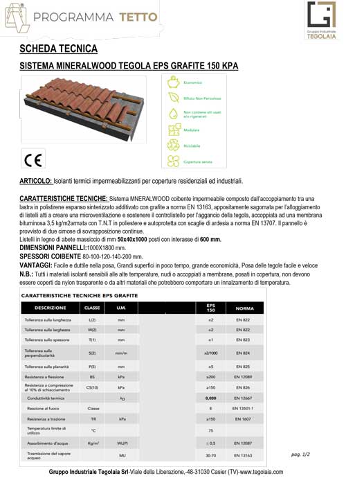 SISTEMA MINERALWOOD TEGOLA EPS GRAFITE 150 KPA - Programma Tetto