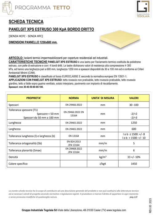 PANELGIT XPS ESTRUSO 300 KpA BORDO DRITTO - Programma Tetto