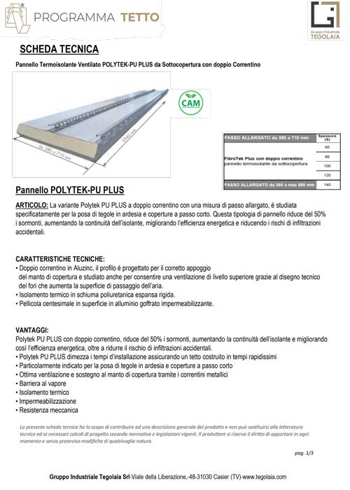 Pannello Termoisolante Ventilato POLYTEK-PU PLUS da Sottocopertura con doppio Correntino - Programma Tetto