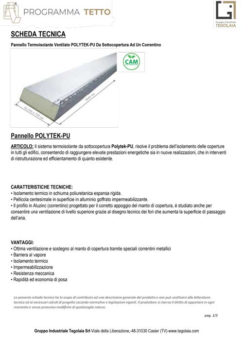 Pannello Termoisolante Ventilato POLYTEK-PU Da Sottocopertura Ad Un Correntino - Programma Tetto