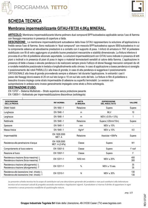 Membrana impermeabilizzante GITAU-FBT20 4.0Kg MINERAL. - Programma Tetto