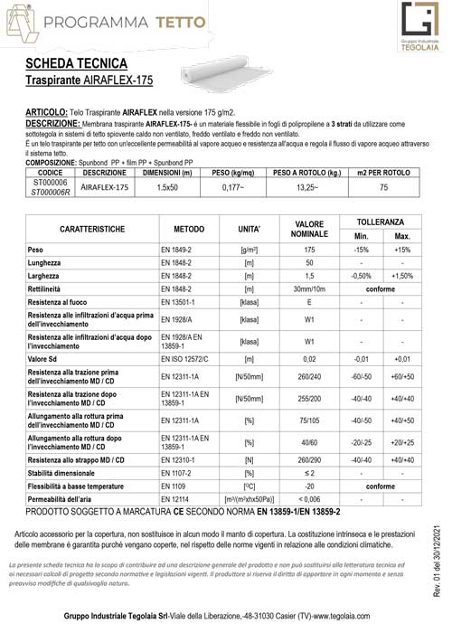 Traspirante AIRAFLEX-175 - Programma Tetto