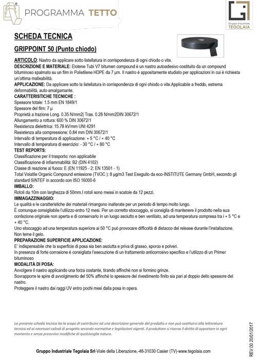 GRIPPOINT 50 (Punto chiodo) - Programma Tetto