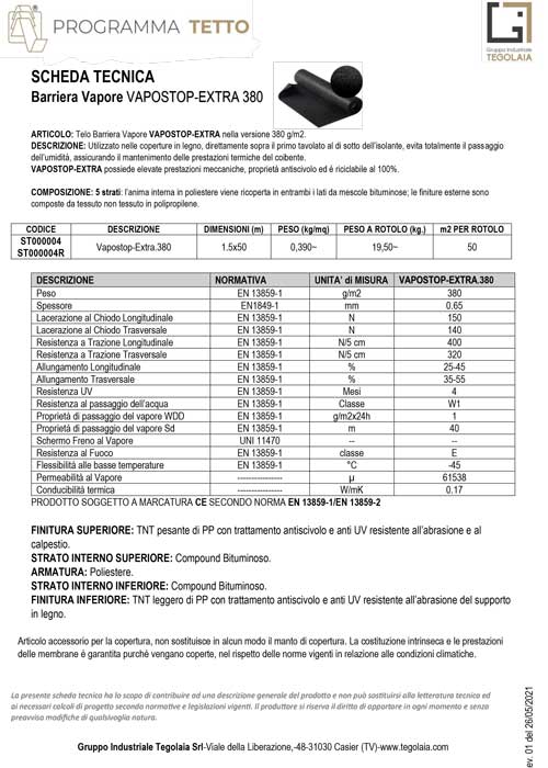 Barriera Vapore VAPOSTOP-EXTRA 380 - Programma Tetto